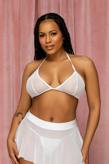 Parte superior de bikini de triángulo de malla blanca